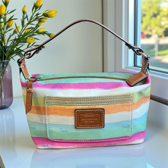 Coach Handbags - Coach Y2K Watercolor Multicolored Stripe Minibag Pouchette
